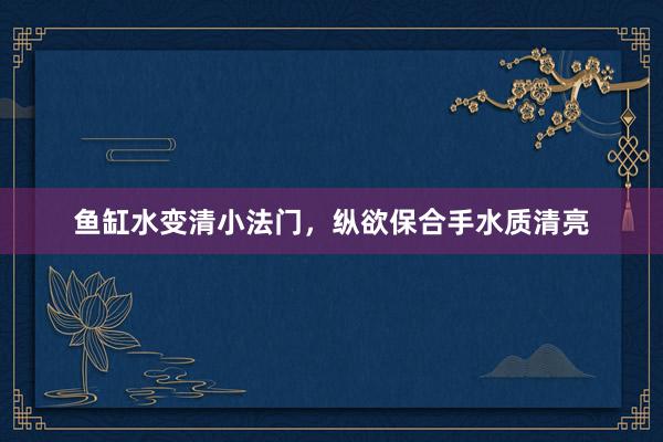 鱼缸水变清小法门，纵欲保合手水质清亮